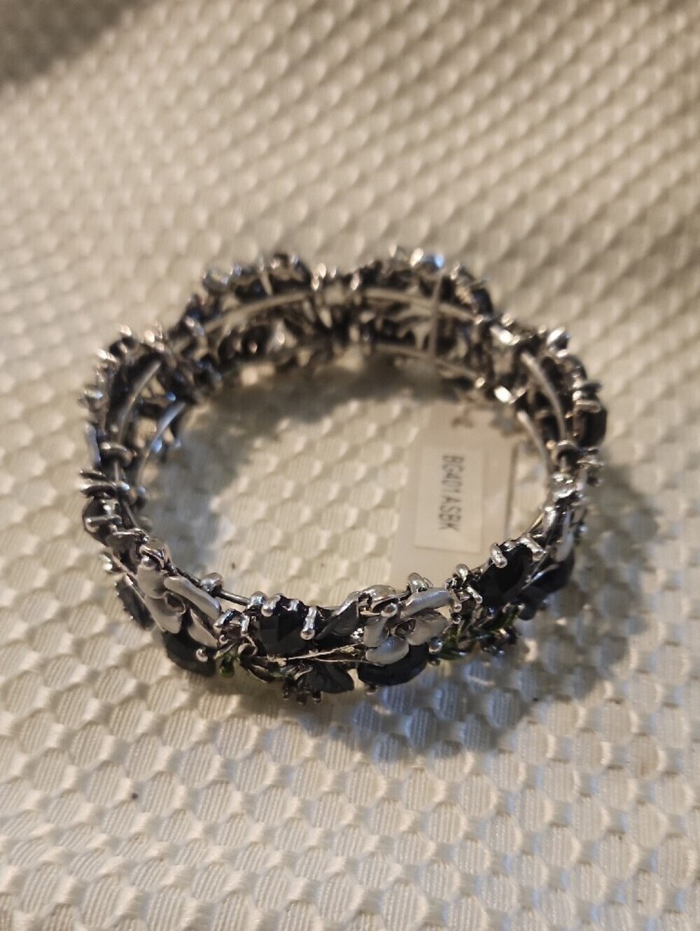 Floral Black and Silver Crystal Bracelet - Women Jewelry - Picture 5 of 6